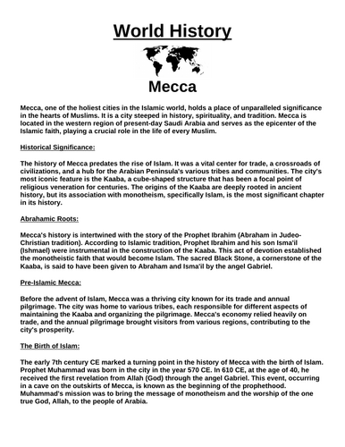 City of  Mecca “Article & Questions” Assignment