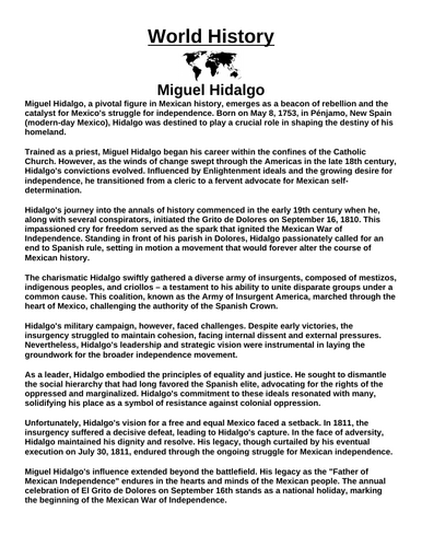Miguel Hidalgo “Article & Questions” Assignment