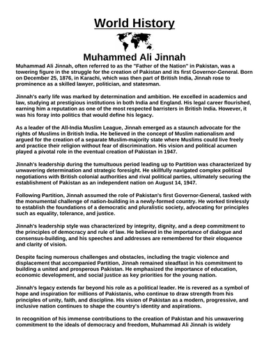 Muhammed Ali Jinnah Article & Questions” Assignment