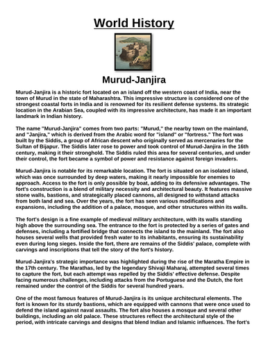 Murud-Janjira Fort “Article & Questions” Assignment