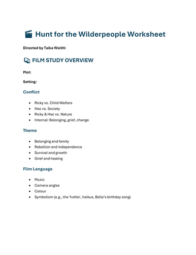 Hunt for the Wilderpeople Worksheet