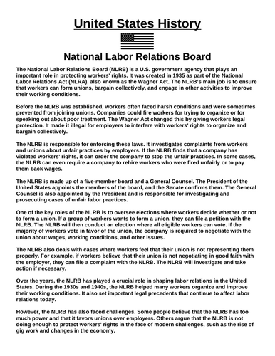 National Labor Relations Board “Article & Questions” Assignment