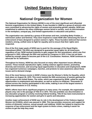 National Organization for Women “Article & Questions” Assignment