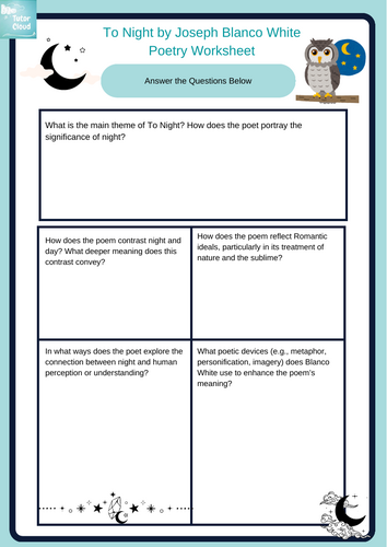 To Night by Joseph Blanco White Poetry Worksheet