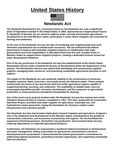 Newlands Act “Article & Questions” Assignment