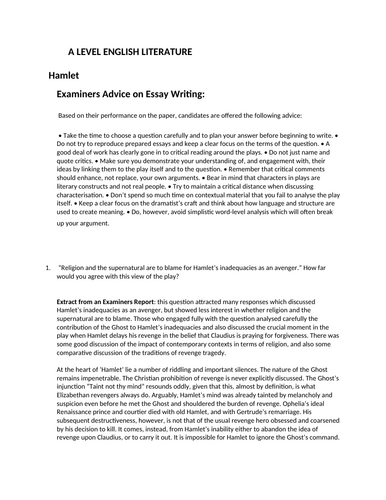 "Hamlet" A LEVEL ENGLISH essay questions