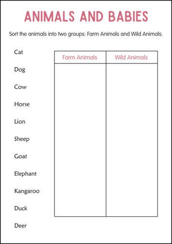 Animals and Their Babies Worksheets - Mother and Baby Animals for Grade 2, 3, 4