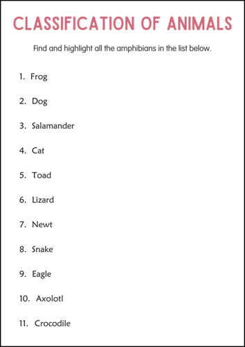 Printable Classification of Animals Activity Worksheets for Grade 2, 3, 4