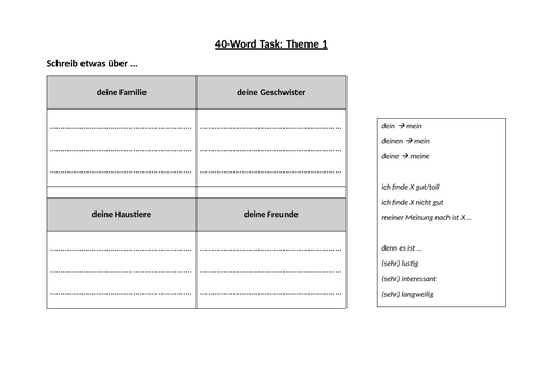 40 word writing task - German