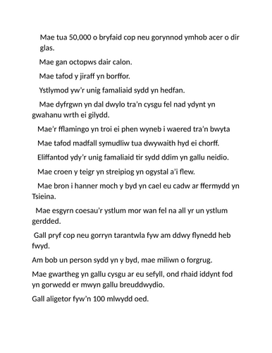 ADNODD DYSGU: Blwyddyn 6: Ffeithiau Diddorol am Anifeiliaid