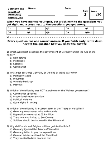 Democracy and Dictatorship Mastery Quiz