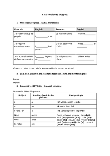 As-tu fais des progres?(School progress)