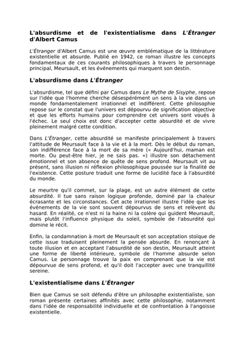 L'Étranger - Albert Camus - Themes and Motifs - Absurdism and Existentialism - A Level French