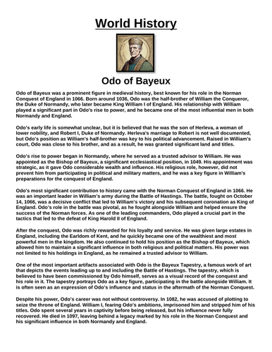 Odo of Bayeux “Article & Questions” Assignment