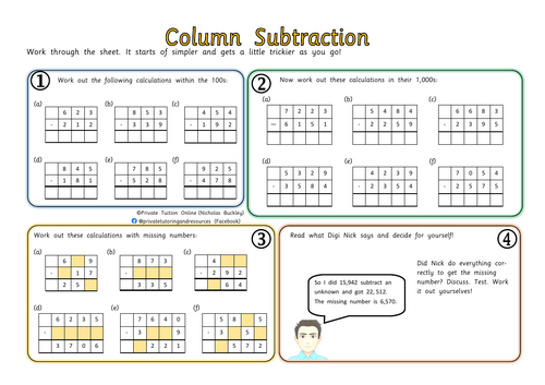 Column Subtraction (Ages 7-8 / Year 2/3) Worksheet
