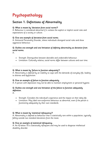Psychopathology AQA Psychology Exam Notes