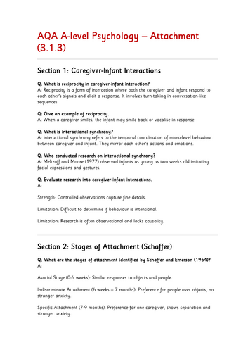 AQA A-level Psychology Attachment (3.1.3)
