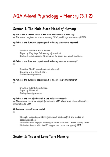 AQA Psychology- Memory Exam Revision