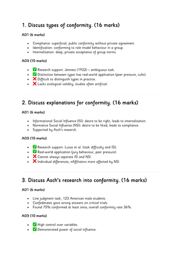 AQA Psychology Social Influence Essay Plans
