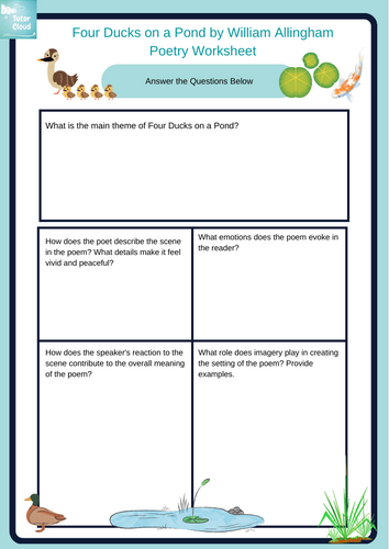 Four Ducks on a Pond by William Allingham Poetry Worksheet