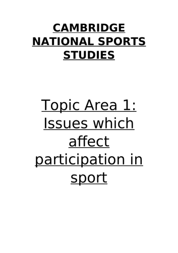 Cambridge National Sports Studies - TA1 Revision Guide and Exam Questions