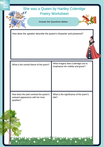 She was a Queen by Hartley Coleridge Poetry Worksheet