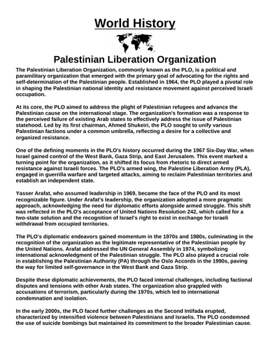 Palestinian Liberation Organization “Article & Questions” Assignment