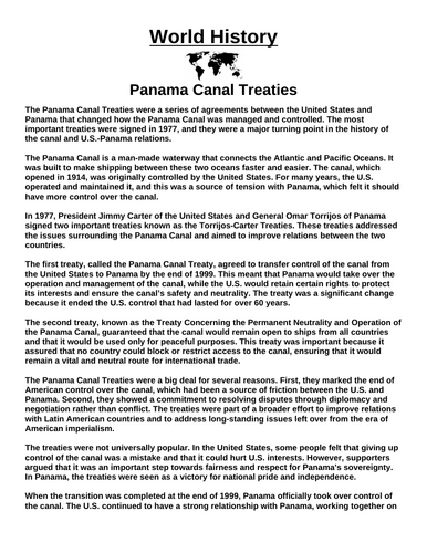 Panama Canal Treaties “Article & Questions” Assignment