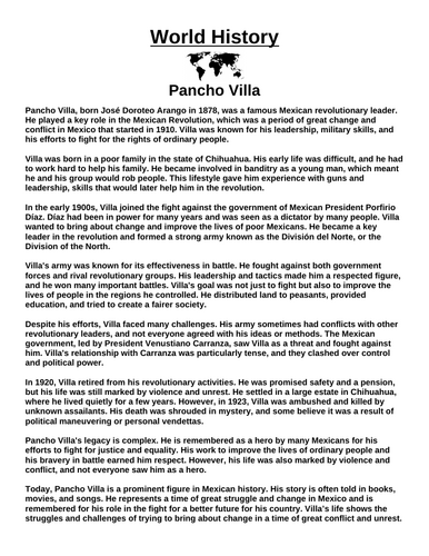 Pancho Villa “Article & Questions” Assignment