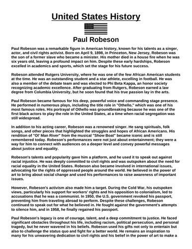 Paul Robeson “Article & Questions” Assignment