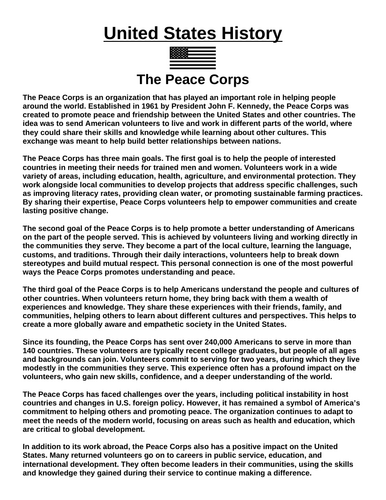The Peace Corps “Article & Questions” Assignment