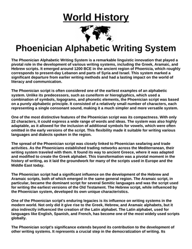 Phoenician Alphabetic Writing System “Article & Questions” Assignment