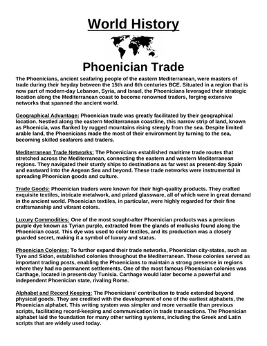 Phoenician Trade “Article & Questions” Assignment