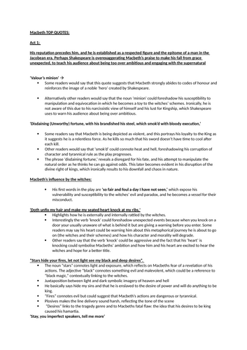 Macbeth Top Quotes + GRADE 9 ANALYSIS