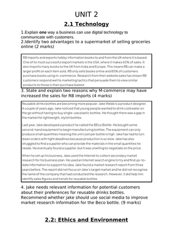 AQA GCSE BUSINESS UNIT 2 REVISION QUESTIONS