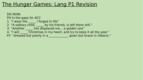 English Language Paper 1 (Revision) - The Hunger Games Inspired AQA
