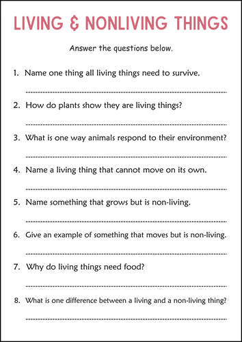 Printable Living Things and Non Living Things Activity Worksheets for Grade 3, 4