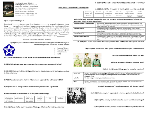 World War II in Colour- Question and Answer Worksheets
