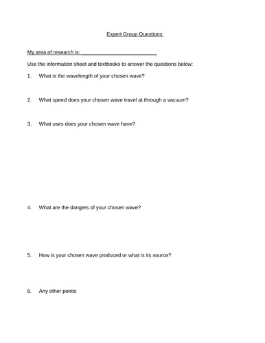 Jigsaw group activity for the Electromagnetic Spectrum