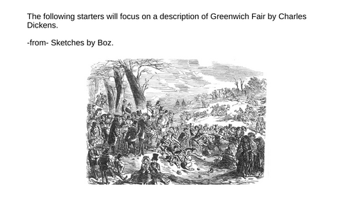 KS4 Reading Skills Non Fiction Dickens Greenwich Fair Starters Revision HW