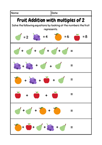 Fruit Addition with multiples of 2