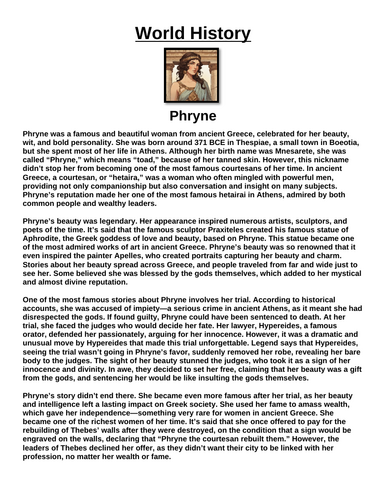 Phryne “Article & Questions” Assignment