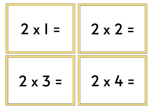 2x Times Tables Multiplication Flashcards (A4)