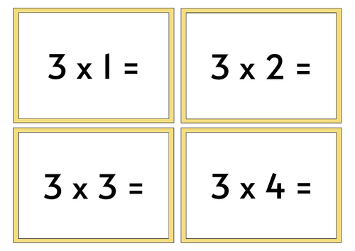 3x Times Tables Multiplication Flashcards (A4)