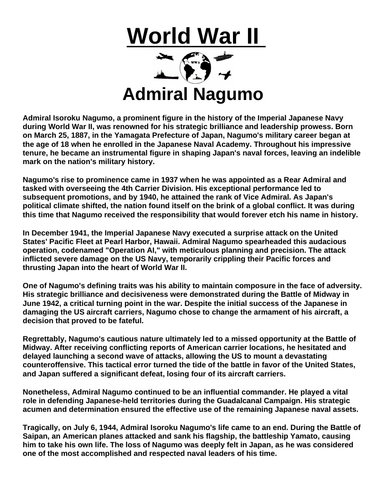 Admiral Nagumo “Article & Questions” Assignment (World War II)