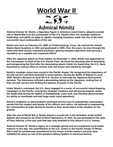 Admiral Nimitz “Article & Questions” Assignment (World War II)