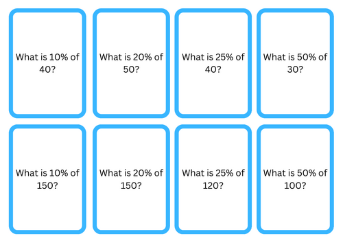 Percentage Revision Flash Cards (KS3-4) – 10%, 20%, 25%, 50%