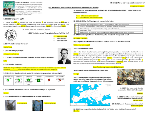 Days that Shook the World Documentary Worksheet: Assassination of Franz Ferdinand