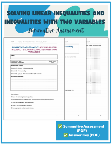 IB MYP Maths: Summative Assessment Solving Inequalities (+Ans Key)