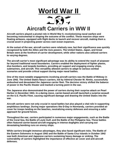 Aircraft Carriers “Article & Questions” Assignment (World War II)
